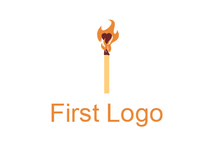 heart inside the abstract fire with match stick logo
