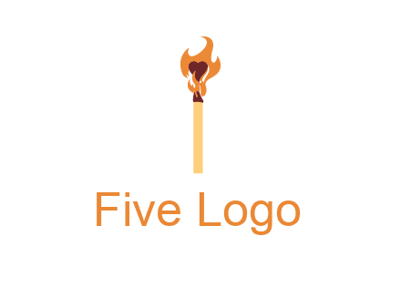 heart inside the abstract fire with match stick logo