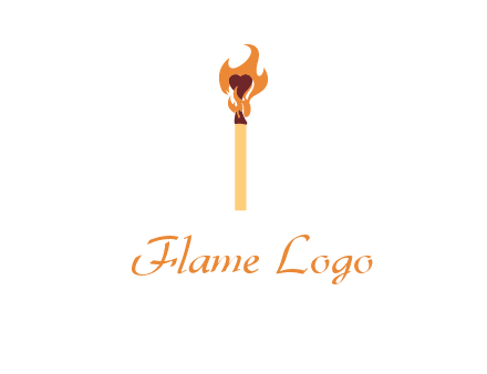 heart inside the abstract fire with match stick logo