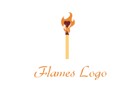 heart inside the abstract fire with match stick logo
