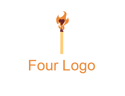 heart inside the abstract fire with match stick logo
