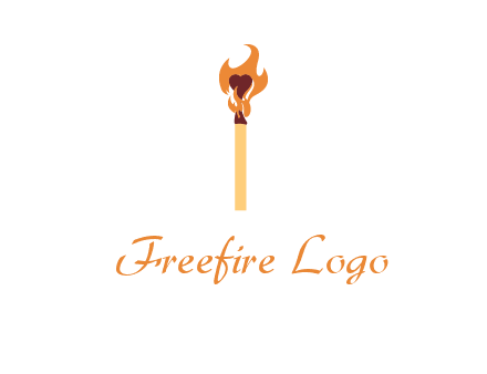 heart inside the abstract fire with match stick logo
