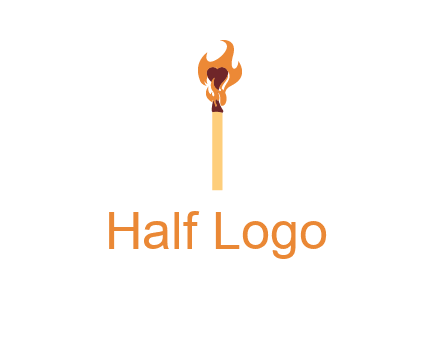 heart inside the abstract fire with match stick logo