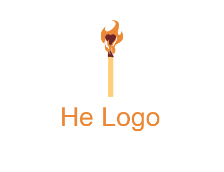 heart inside the abstract fire with match stick logo