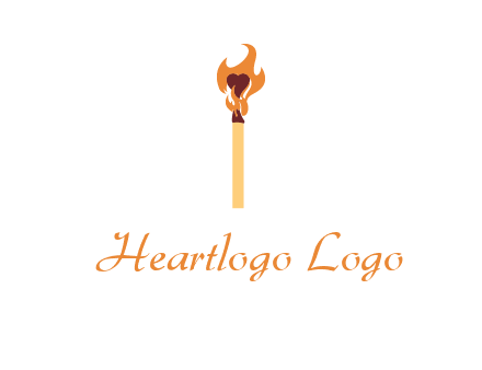 heart inside the abstract fire with match stick logo