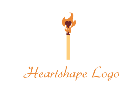 heart inside the abstract fire with match stick logo