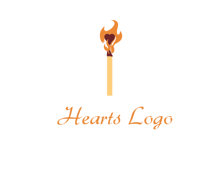 heart inside the abstract fire with match stick logo