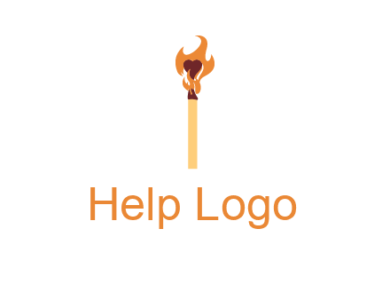 heart inside the abstract fire with match stick logo