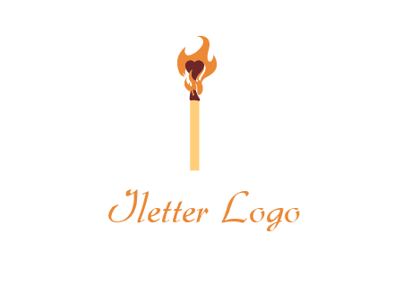 heart inside the abstract fire with match stick logo
