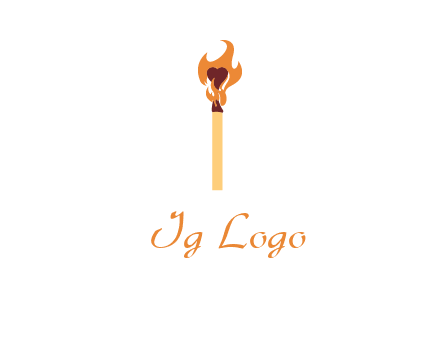 heart inside the abstract fire with match stick logo
