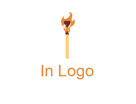 heart inside the abstract fire with match stick logo