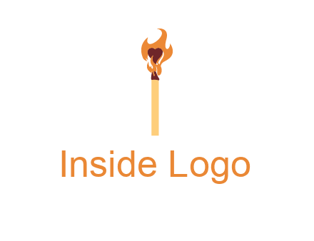 heart inside the abstract fire with match stick logo