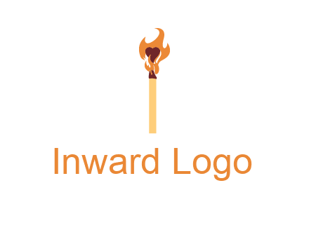 heart inside the abstract fire with match stick logo