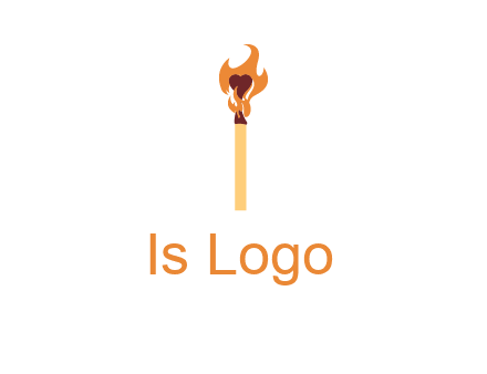 heart inside the abstract fire with match stick logo