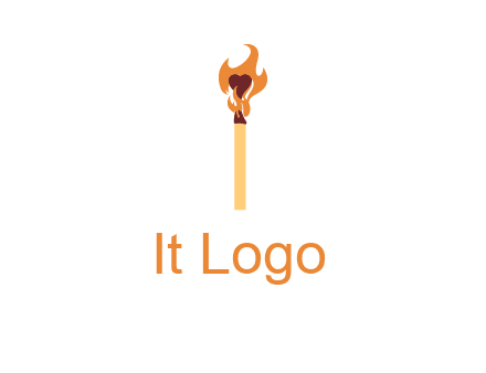 heart inside the abstract fire with match stick logo