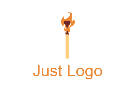 heart inside the abstract fire with match stick logo
