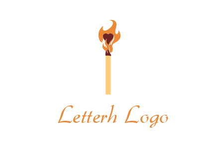 heart inside the abstract fire with match stick logo