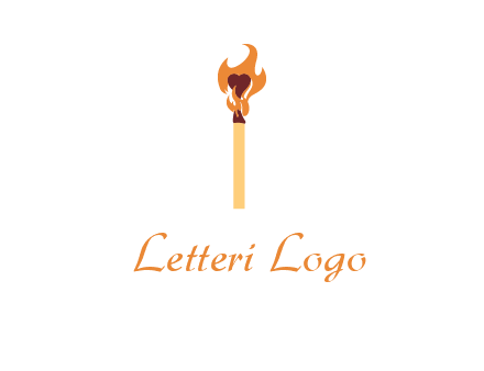 heart inside the abstract fire with match stick logo