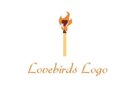 heart inside the abstract fire with match stick logo