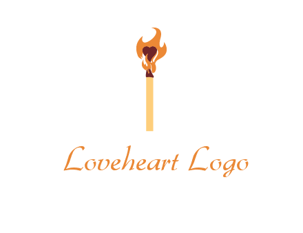 heart inside the abstract fire with match stick logo