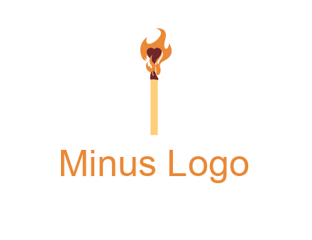 heart inside the abstract fire with match stick logo