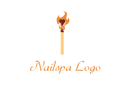 heart inside the abstract fire with match stick logo