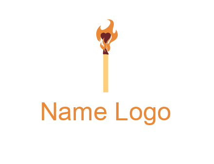 heart inside the abstract fire with match stick logo
