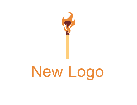 heart inside the abstract fire with match stick logo