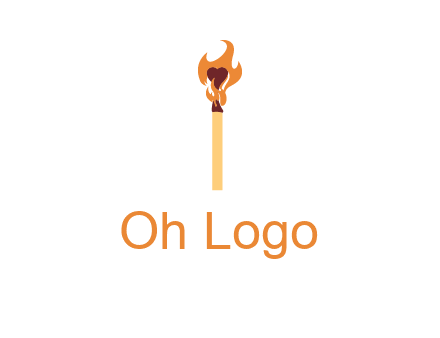 heart inside the abstract fire with match stick logo