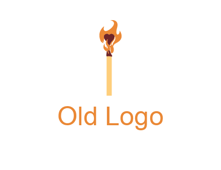 heart inside the abstract fire with match stick logo