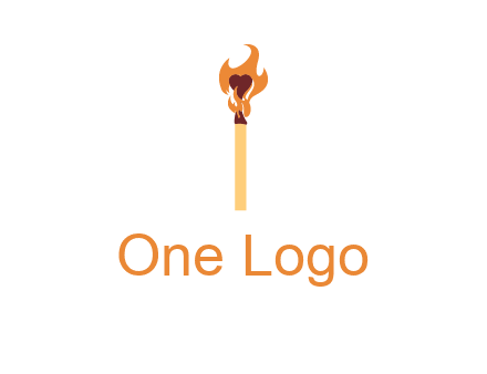 heart inside the abstract fire with match stick logo