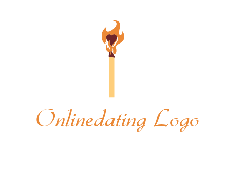 heart inside the abstract fire with match stick logo