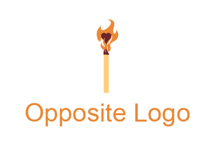heart inside the abstract fire with match stick logo