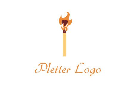 heart inside the abstract fire with match stick logo