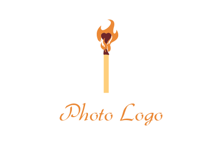 heart inside the abstract fire with match stick logo