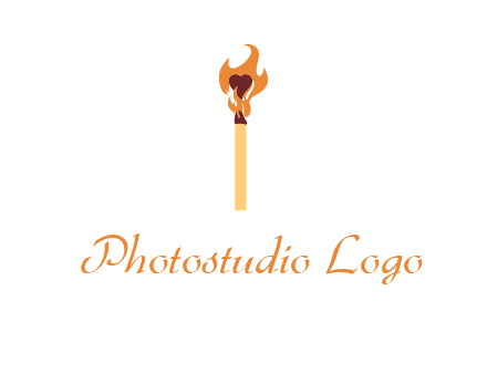 heart inside the abstract fire with match stick logo