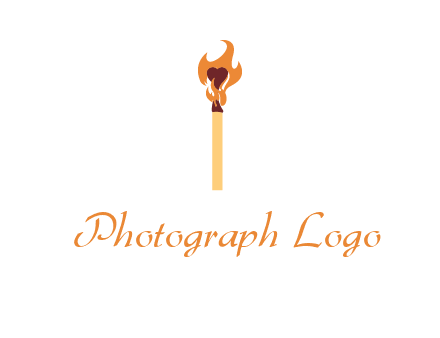 heart inside the abstract fire with match stick logo