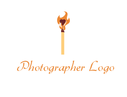 heart inside the abstract fire with match stick logo