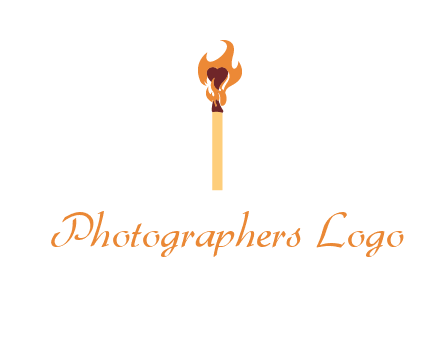 heart inside the abstract fire with match stick logo