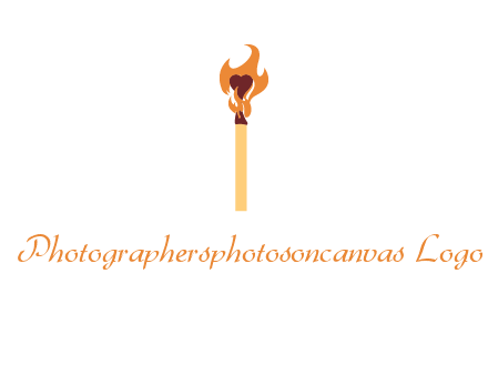 heart inside the abstract fire with match stick logo