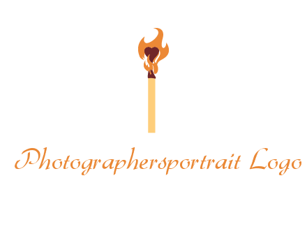 heart inside the abstract fire with match stick logo