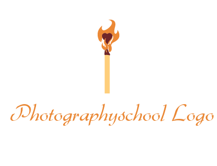 heart inside the abstract fire with match stick logo