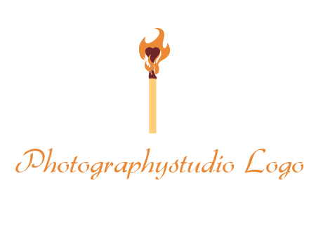 heart inside the abstract fire with match stick logo