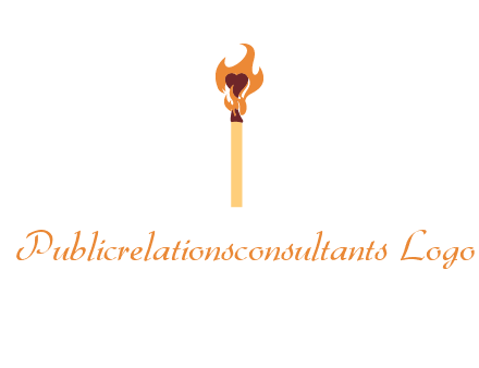 heart inside the abstract fire with match stick logo
