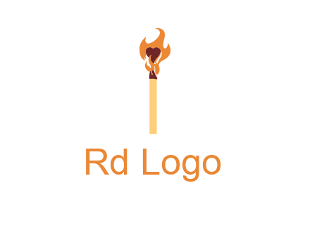 heart inside the abstract fire with match stick logo