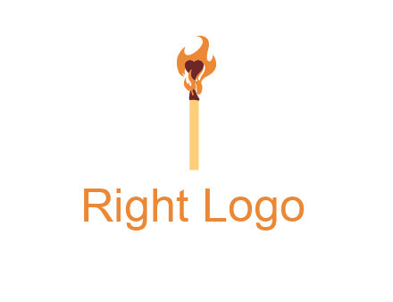 heart inside the abstract fire with match stick logo
