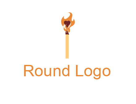 heart inside the abstract fire with match stick logo