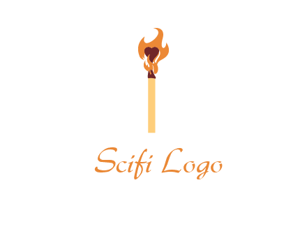 heart inside the abstract fire with match stick logo