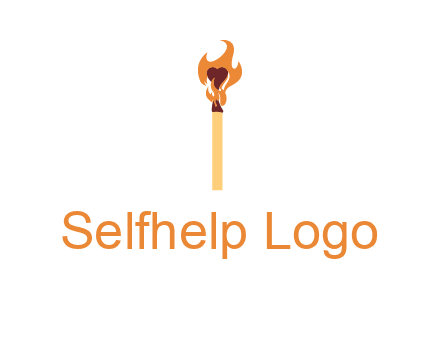 heart inside the abstract fire with match stick logo