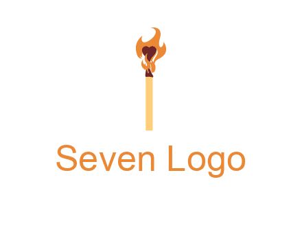 heart inside the abstract fire with match stick logo